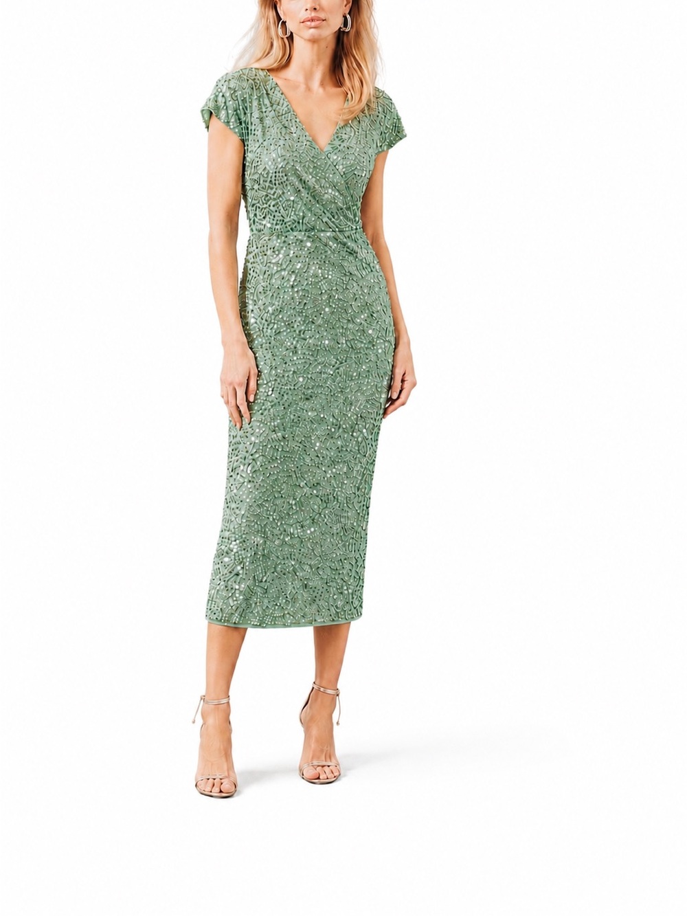Mac Duggal Sequined Wrap Over Cocktail Dress in Sage Green size 4, 10 #10766 - Picture 10 of 12